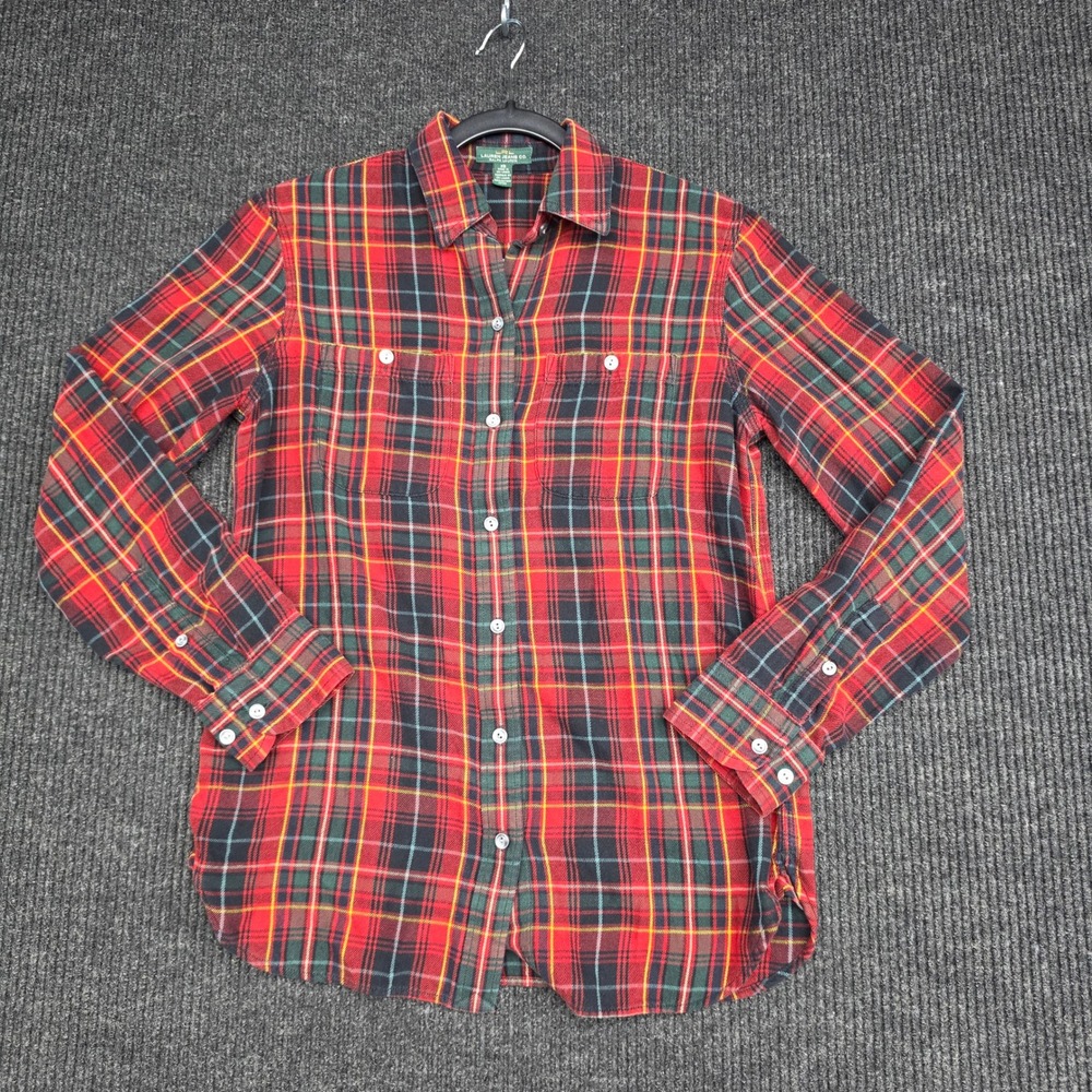 Lauren Ralph Lauren Red Plaid Flannel Button Down Shirt XS Long Sleeve Cotton